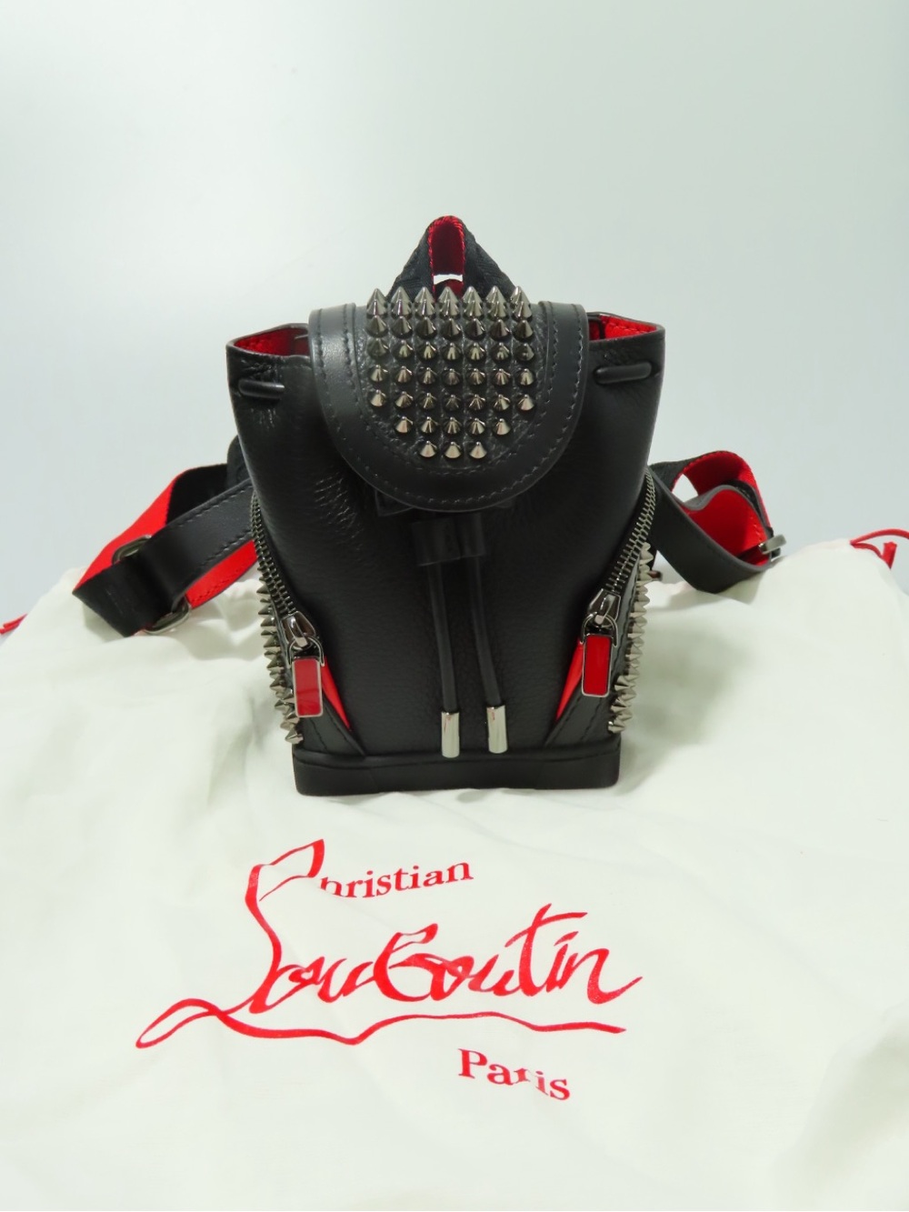 Christian Louboutin Explorafunk Backpack Mini Studded Black Red - Picture 1 of 8